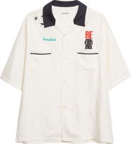 Undercover Graphic Short Sleeve Cupro Blend Button-Up Shirt