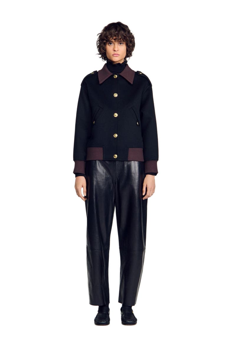Short coat with contrast collar, Main, color, Black
