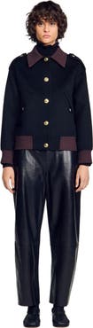 SANDRO Short coat with contrast collar
