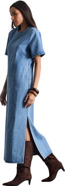 Warehouse Petite Denim Side Split Midi Dress