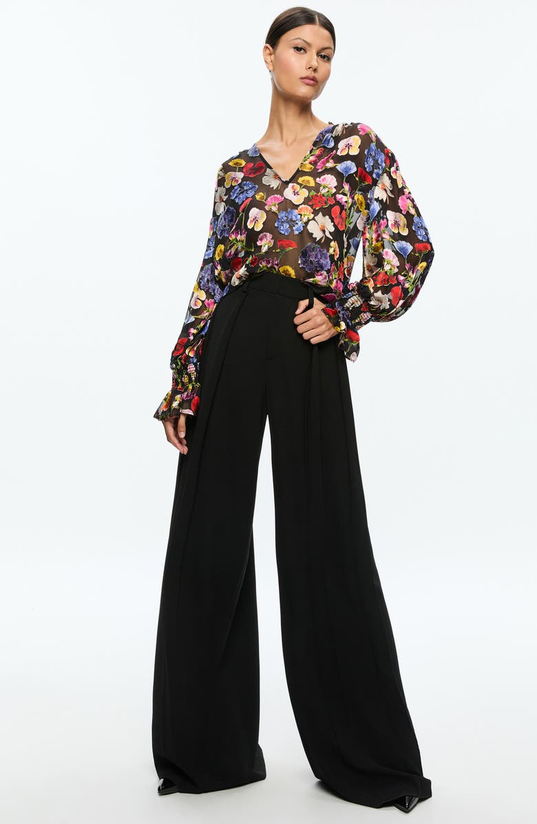 Alice + Olivia Onica Floral Chiffon Top, Alternate, color, Timeless Blossom