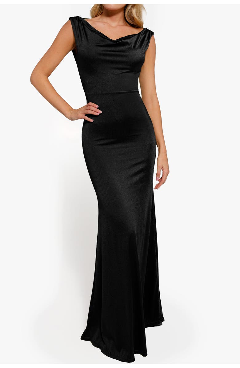 Popilush Shimmering Cowl Neck Built-in Shapewear Evening Maxi Dress, Alternate, color, Midnight Black