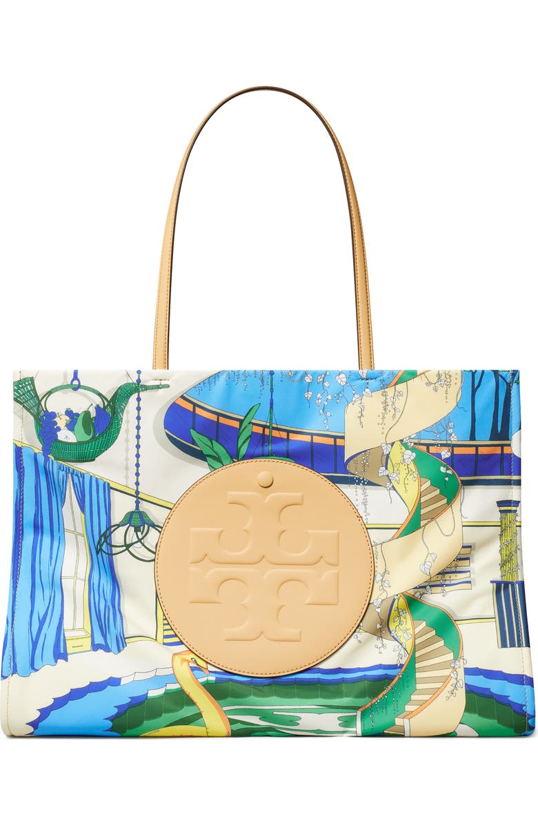 Tory Burch Ella Print Tote, Main, color, The Pool Blue