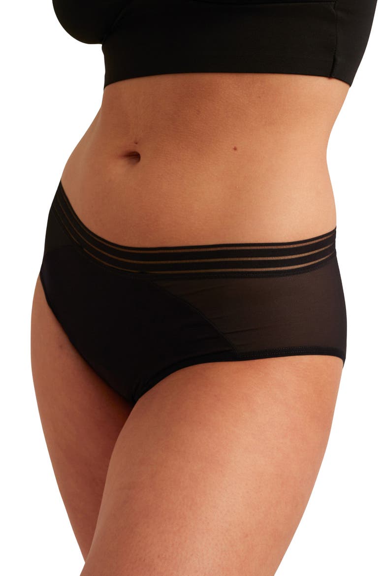 Period & Leakproof Regular Absorbency Mesh Hipster Briefs, Alternate, color, VOLCANIC BLACK