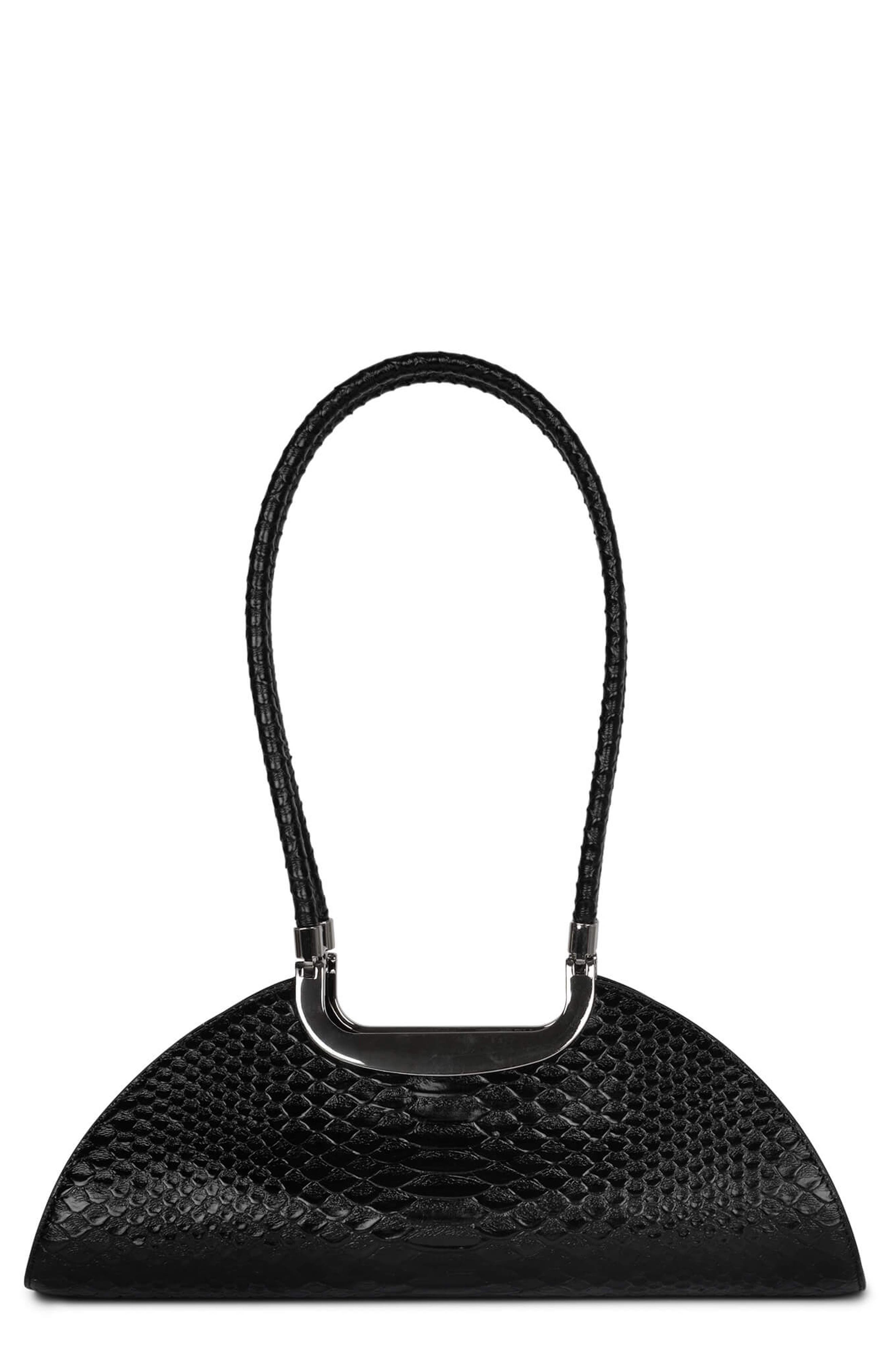 Jeffrey Campbell Retrograde Leather Shoulder Bag, Main, color, Black Snake