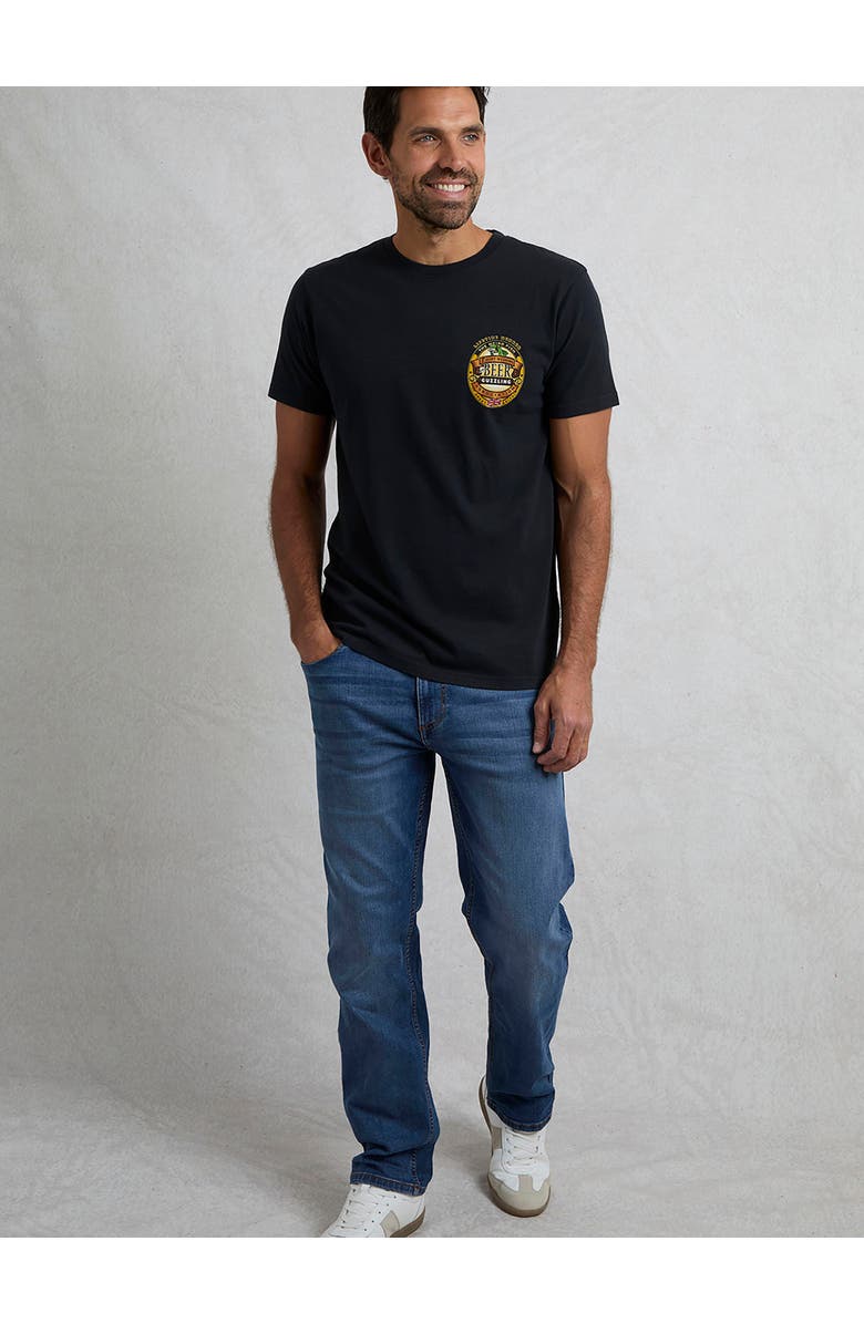 Weird Fish Beer Guzzling Back Print Artist T-Shirt, Alternate, color, Black