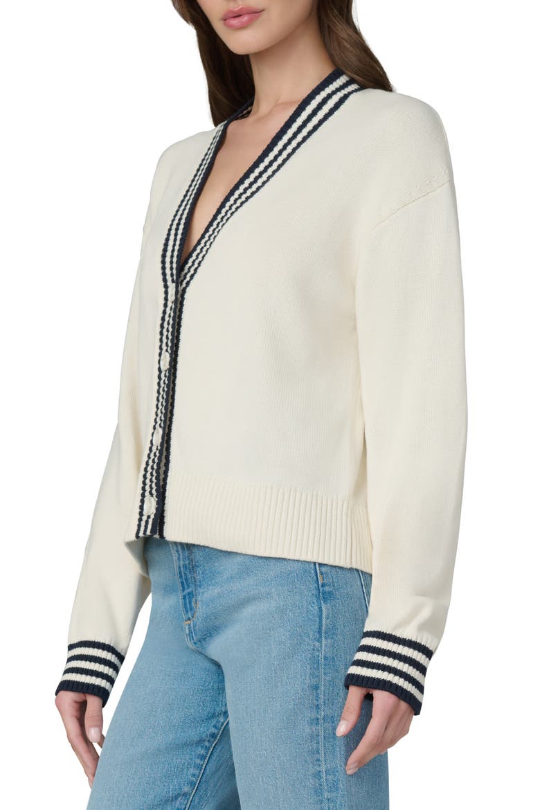The Leah Stripe Cardigan, Alternate, color, ECRU W/ NAVY TIPPI