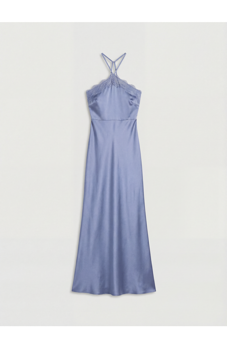 Oasis Halter Satin Maxi Bridesmaid Dress, Alternate, color, Blue