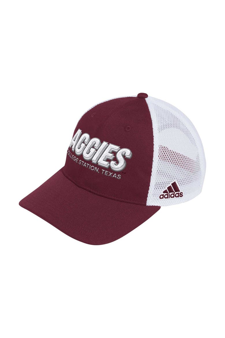Men's adidas Maroon Texas A&M Aggies Mascot Block Letter Slouch Trucker Adjustable Hat, Main, color, Maroon