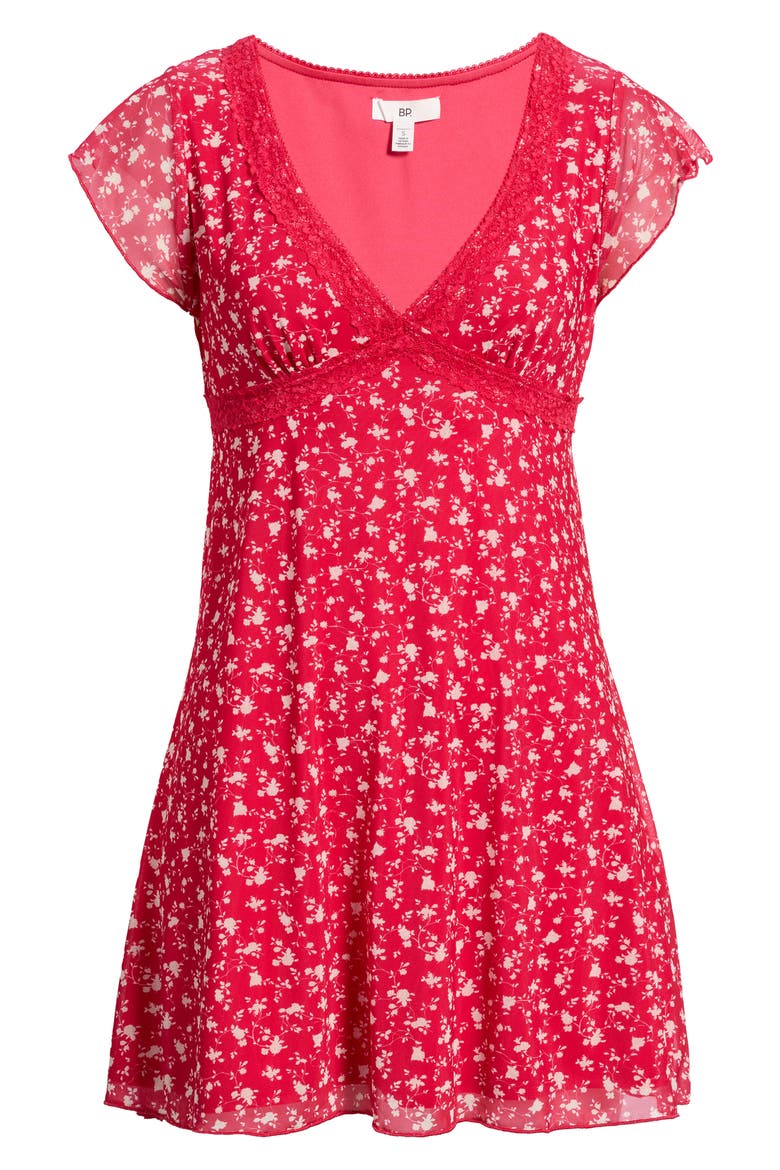 Lace Trim Flutter Sleeve Minidress, Alternate, color, RED- IVORY JENNA ROSE