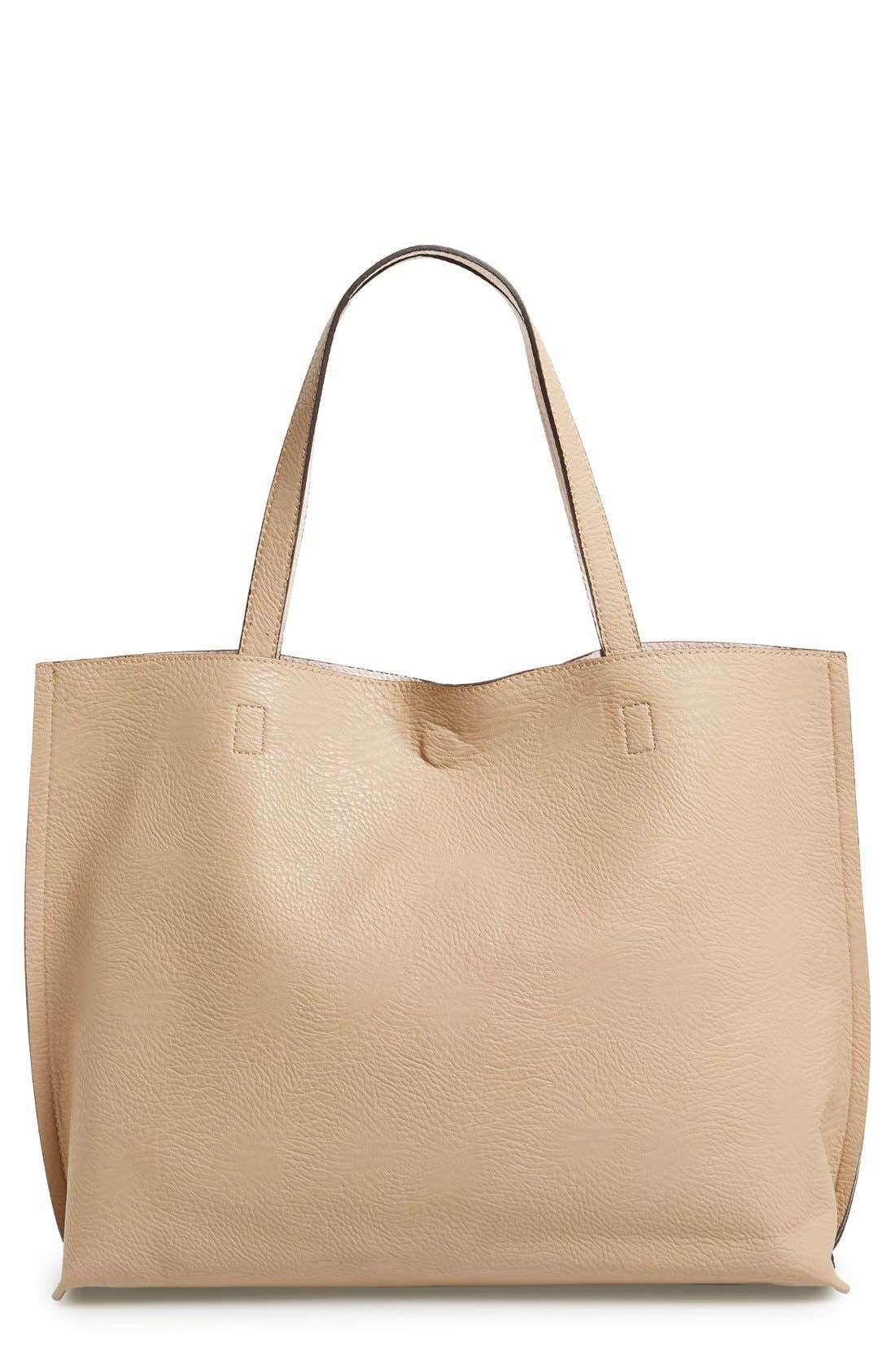 Reversible Faux Leather Tote & Wristlet, Main, color, TAUPE/ PALE PINK