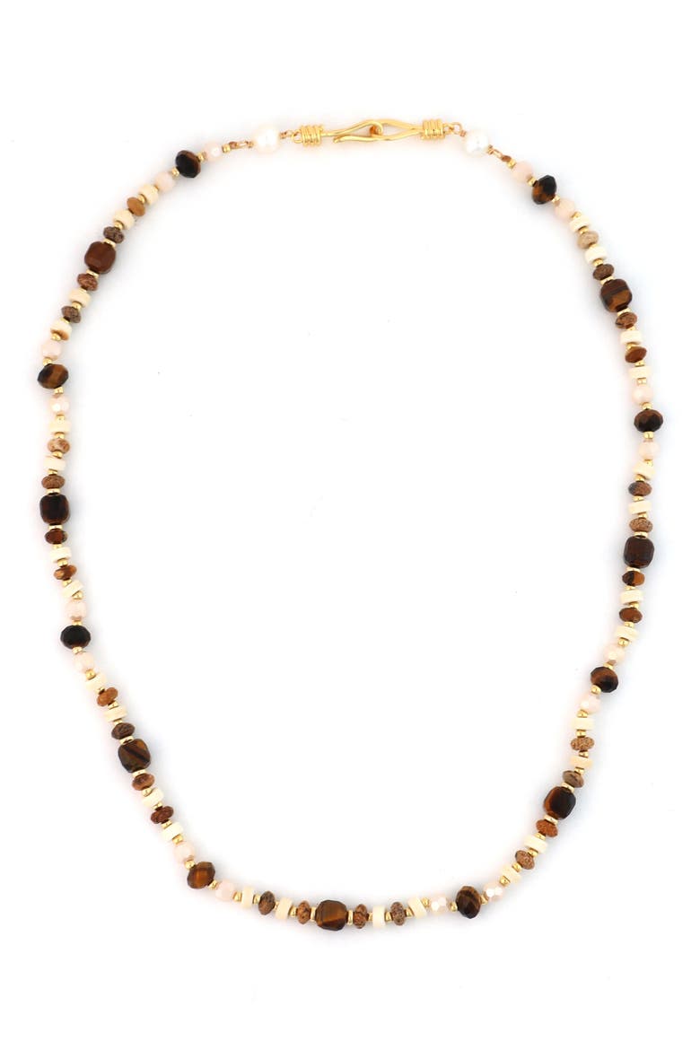 Mixed Stone & Freshwater Pearl Beaded Necklace, Main, color, BROWN