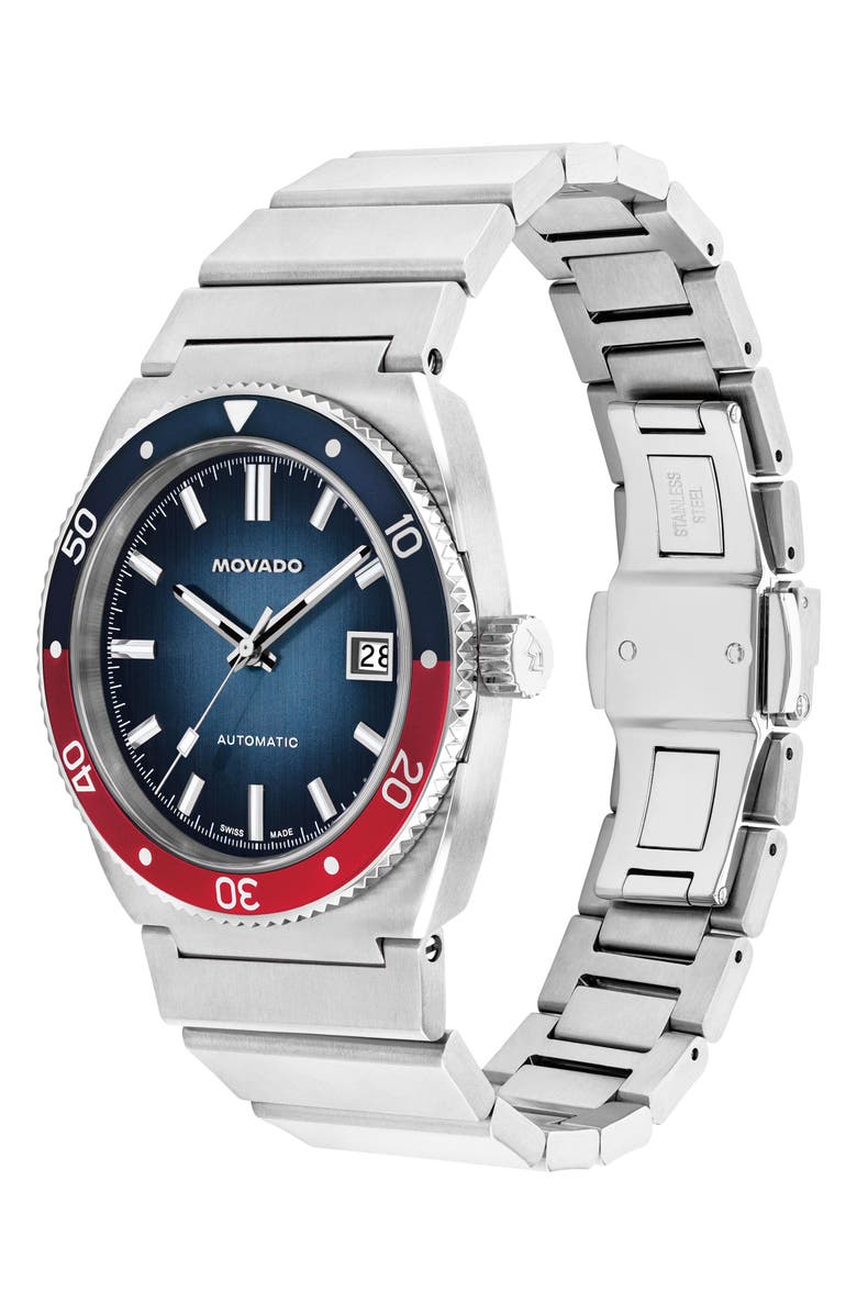 Movado Ondoplan Automatic Bracelet Watch, 39mm, Alternate, color, Blue