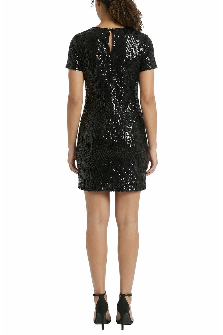Sequin Short Sleeve Trapeze Dress, Alternate, color, BLACK