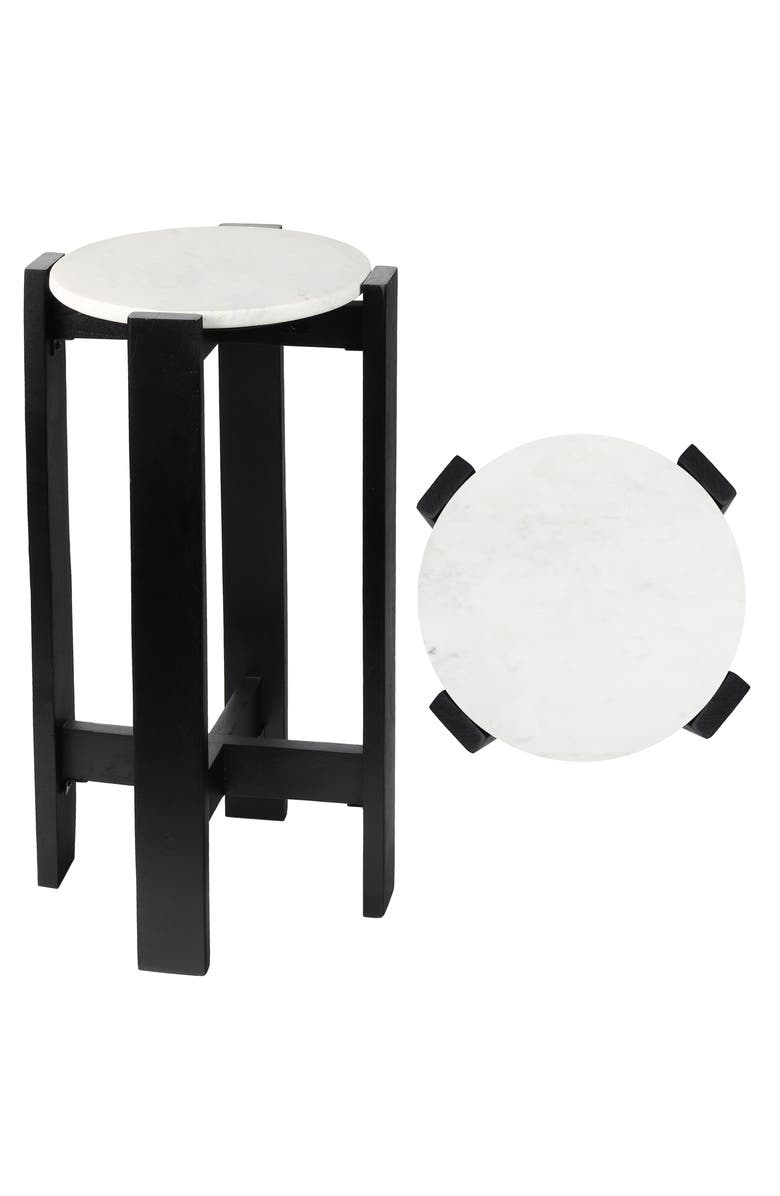 JONATHAN Y Elena 24" Minimalist Structured Wood Drink Table and Decorative End Table with White Marble Round Top, Main, color, Black/White