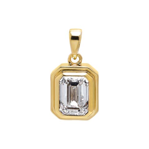 Lab Grown Diamond Emerald Bezel Pendant 14K