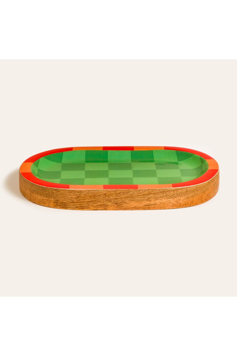 Lakri Oval Wood Serving Entertaining Artisan, Alternate, color, Green