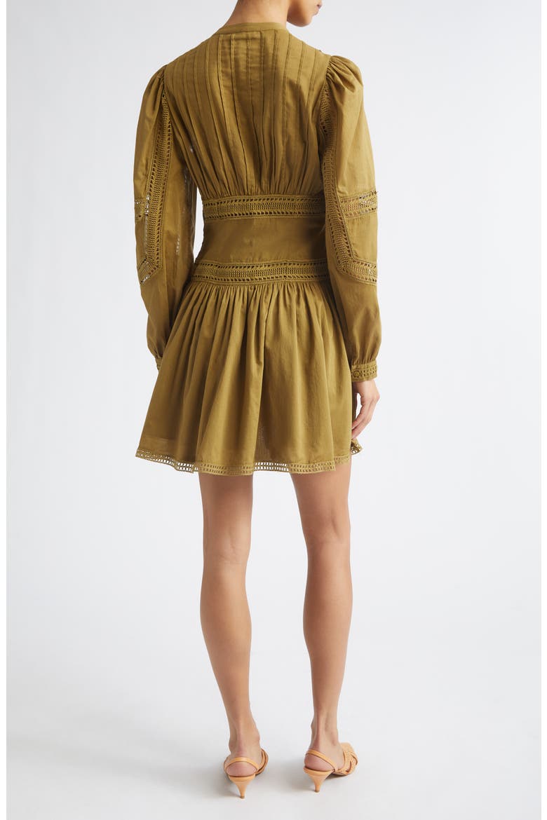 Elysia Pintuck Lace Long Sleeve Minidress, Alternate, color, LICHEN