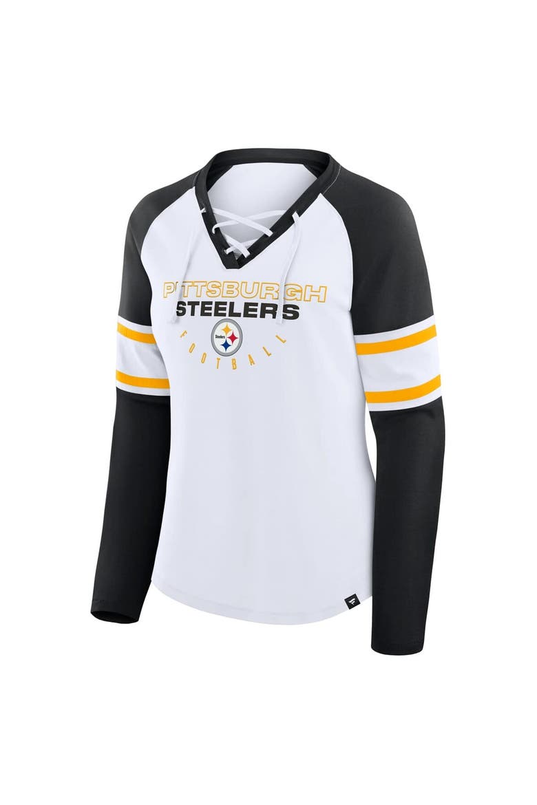 Women's Fanatics White/Black Pittsburgh Steelers Redzone Blitz Package Raglan Lace-Up V-Neck Long Sleeve T-Shirt, Alternate, color, White