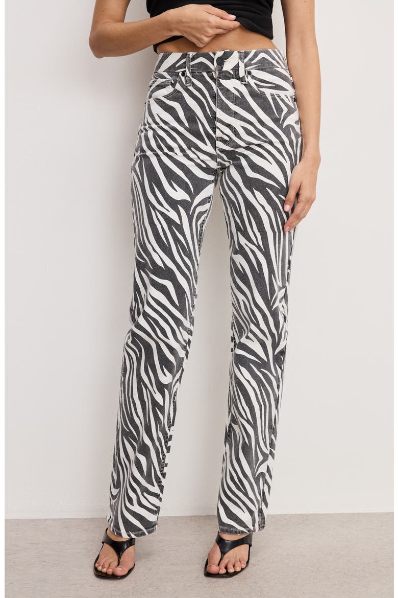 Icon High Waist Straight Leg Jeans, Alternate, color, CLOUD WHITE ZEBRA002