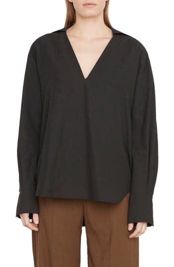 Vince Shaped V-neck Popover Top In Black