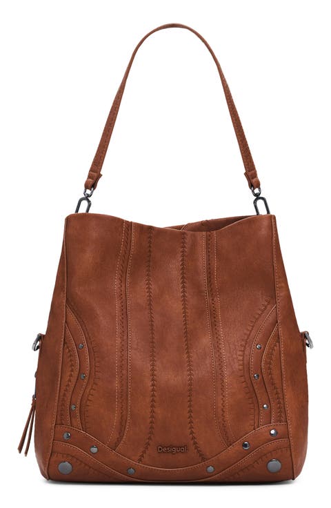 Medium Embroidered Faux Leather Handbag