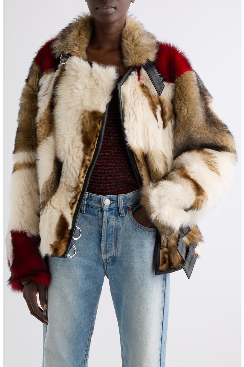 Roama Print Genuine Shearling Jacket, Main, color, ECRU/ RED