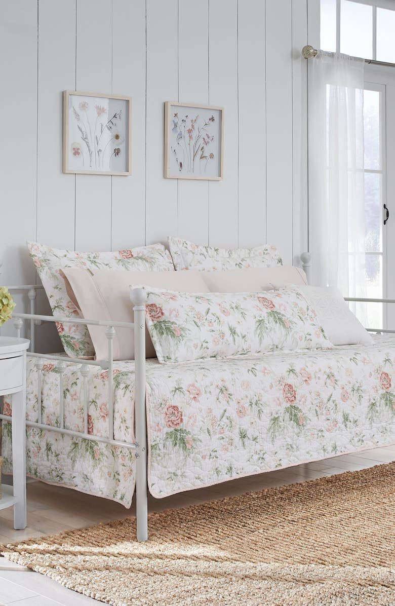 Laura Ashley Lindy Botanical Cotton Duvet Set, Alternate, color, Pink Green