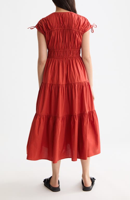 Scotch & Soda Ruched Tiered Cotton Midi Dress In Red
