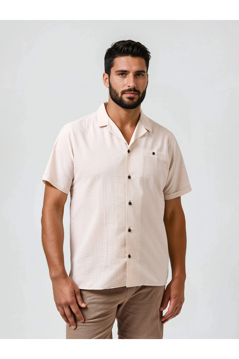 Seersucker Striped Resort SS Button-Up Shirt, Alternate, color, Medium Beige