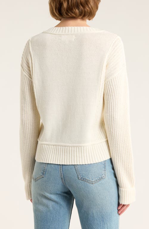 Lucky Brand Textured V-neck Sweater In White