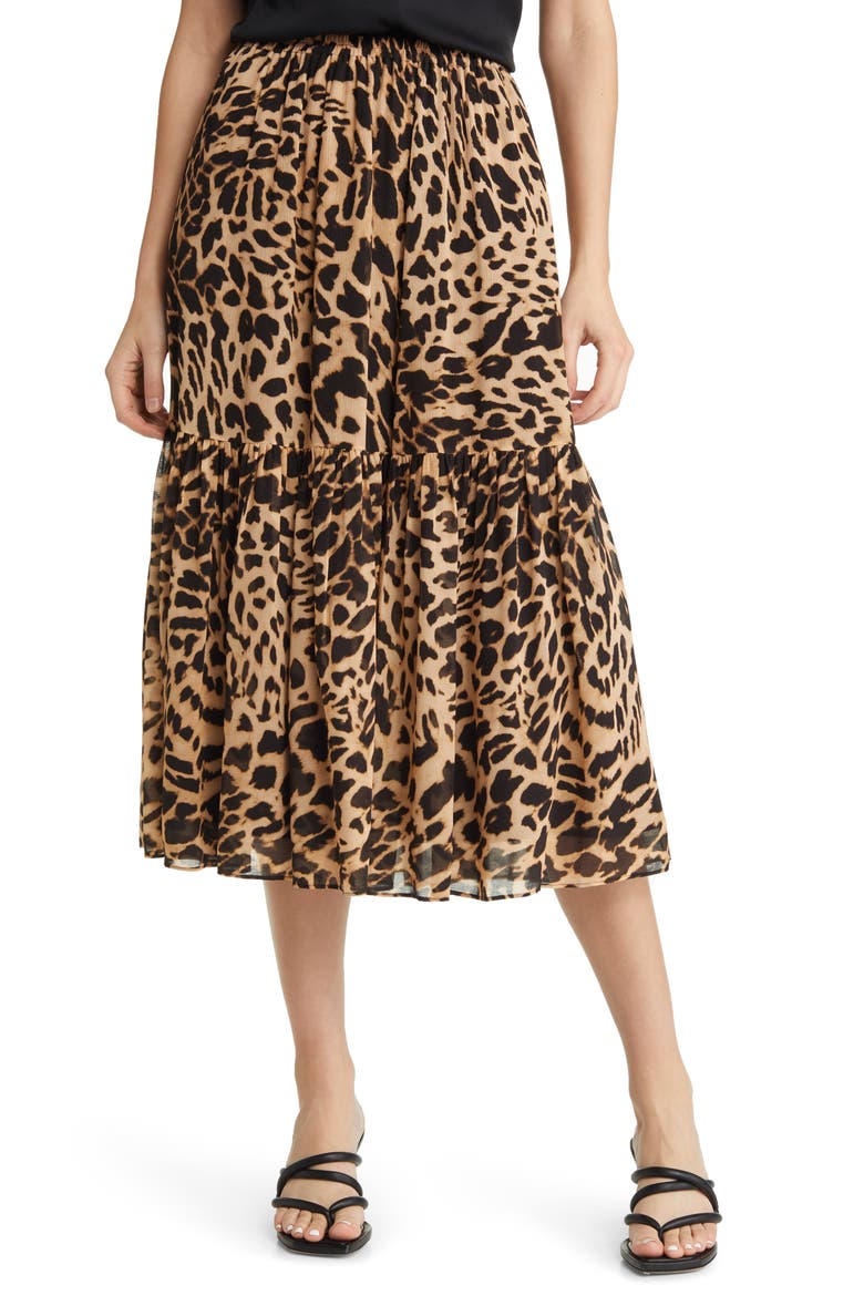 Flora Tiered Midi Skirt, Main, color, NATURAL MULTI