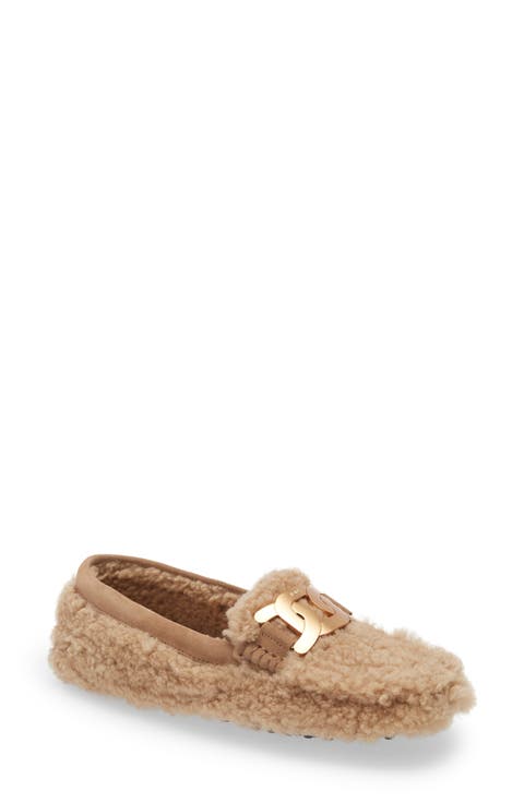 Kate Chain Detail Genuine Shearling Driving Shoe (Women)