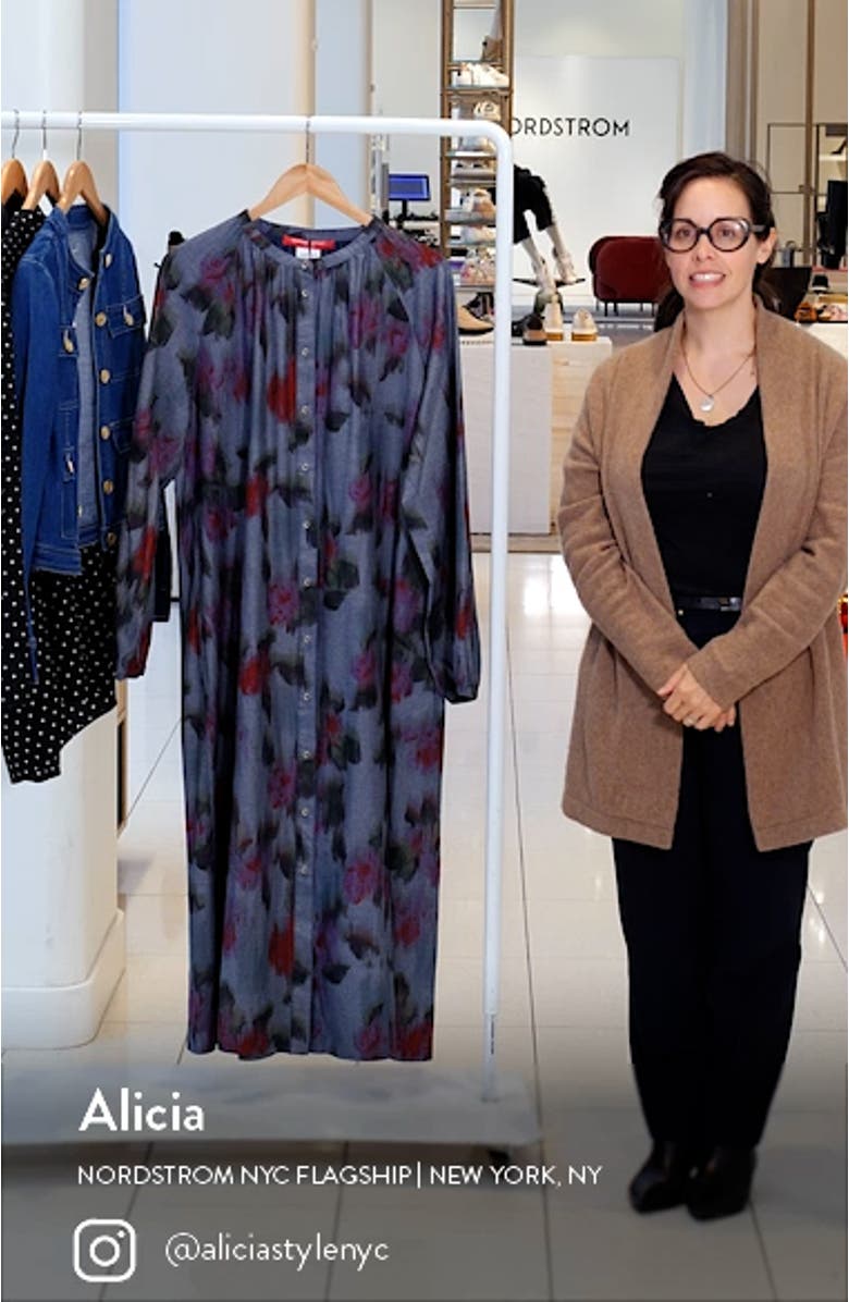 Cimone Abstract Floral Long Sleeve Cotton Shirtdress, sales video thumbnail