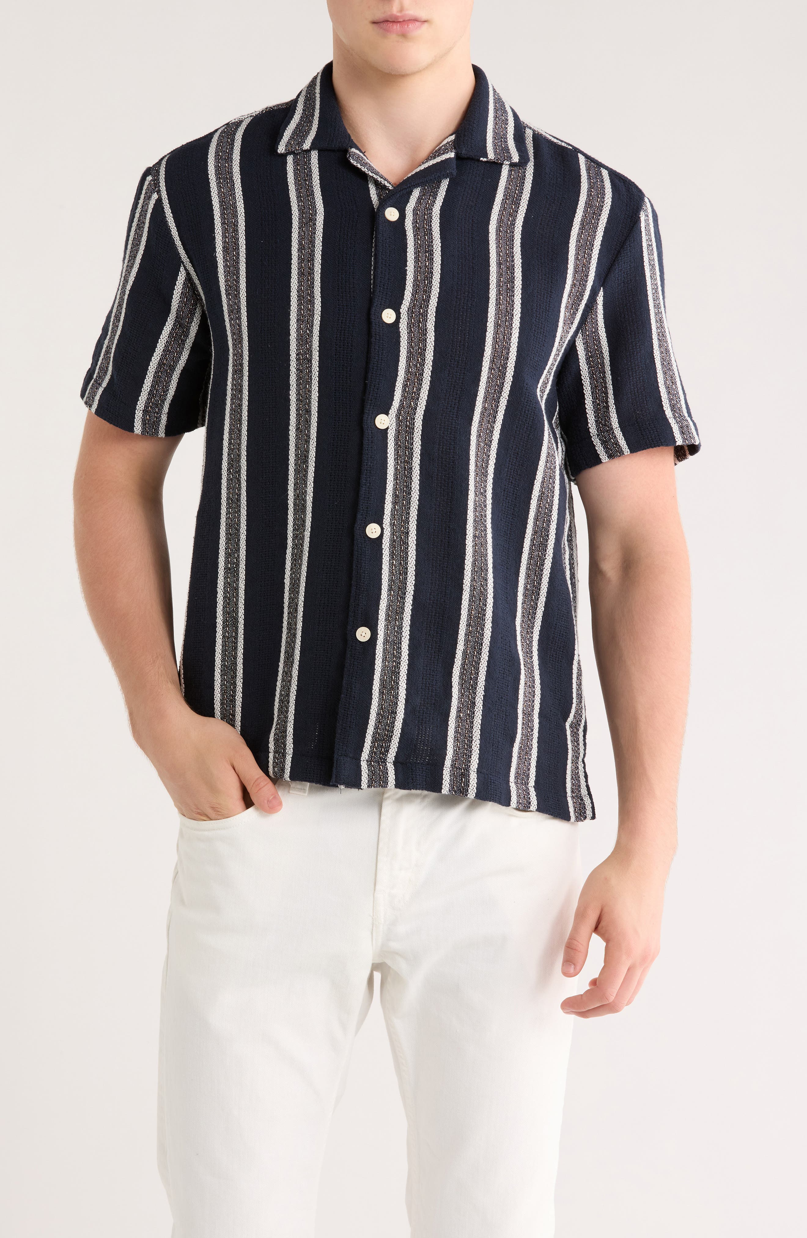 Cactus Man Relaxed Fit Stripe Textured Camp Shirt