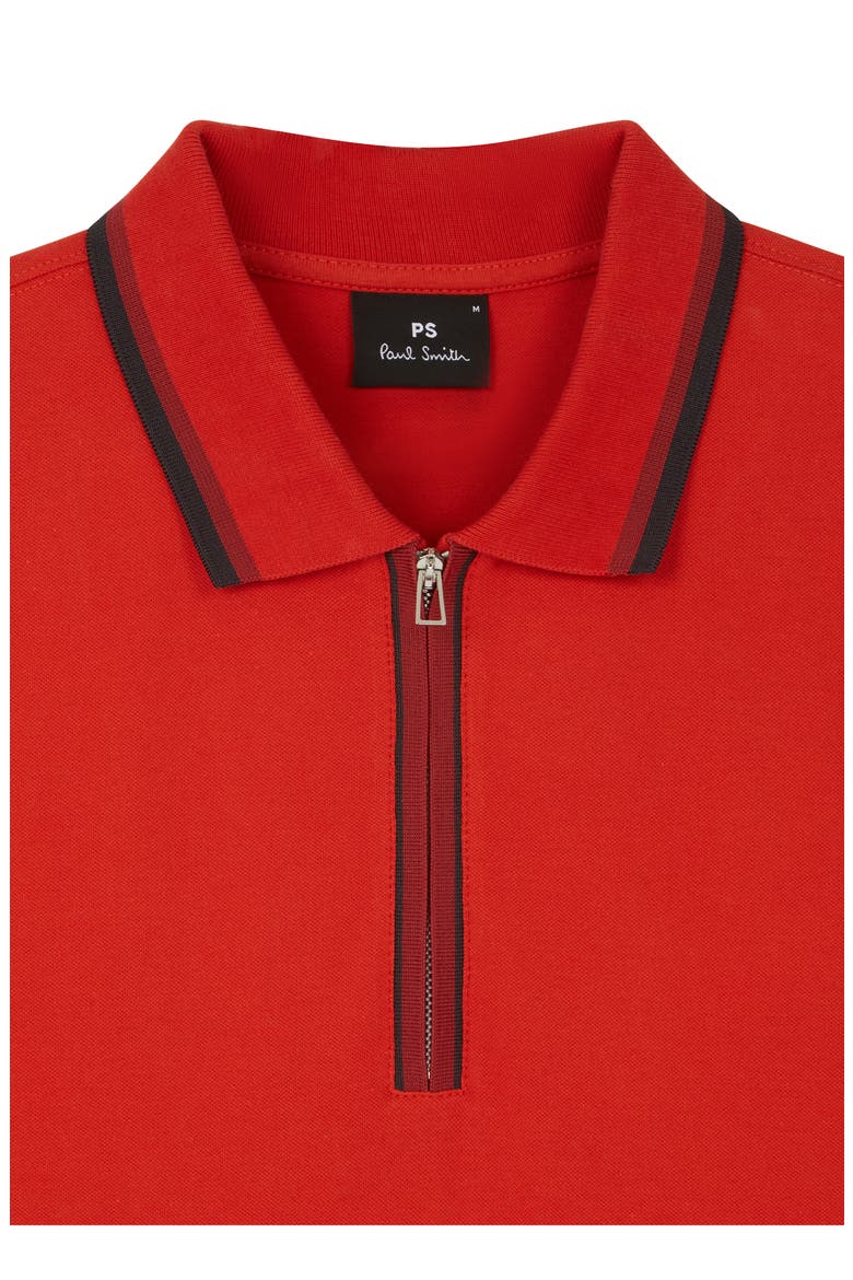Regular Fit Tipped Cotton Piqué Quarter Zip Polo, Alternate, color, CORAL RED