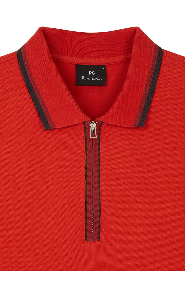 PS Paul Smith Regular Fit Tipped Cotton Piqué Quarter Zip Polo, Alternate, color, Coral Red