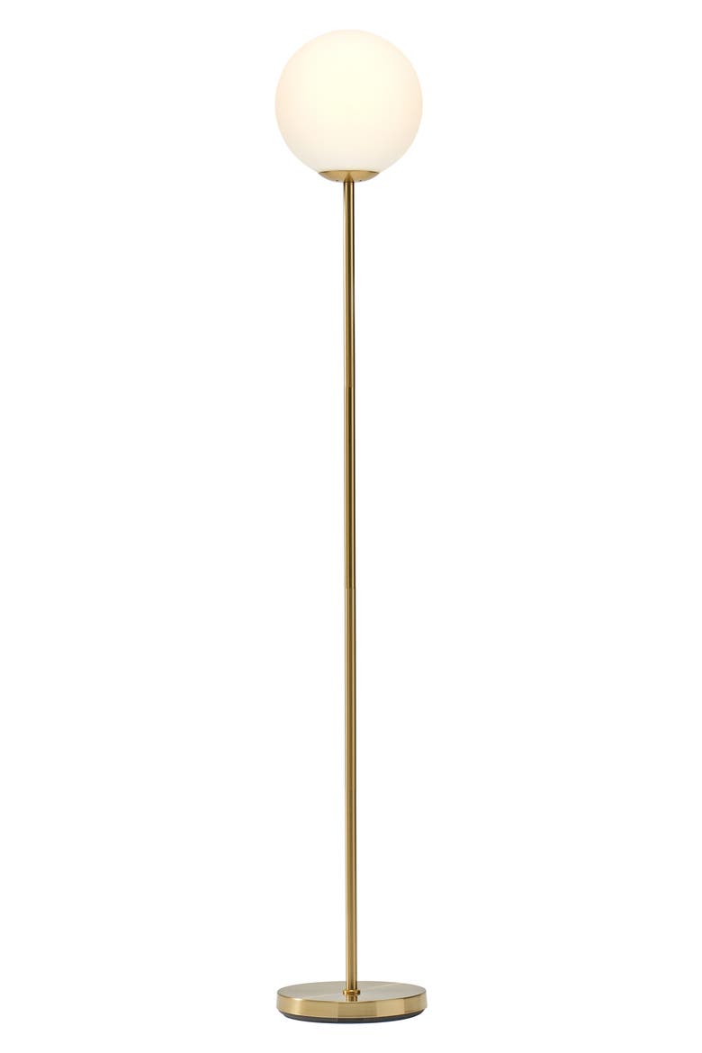 Luna 65" Modern LED Floor Lamp with Glass Globe Shade, Main, color, BRASS