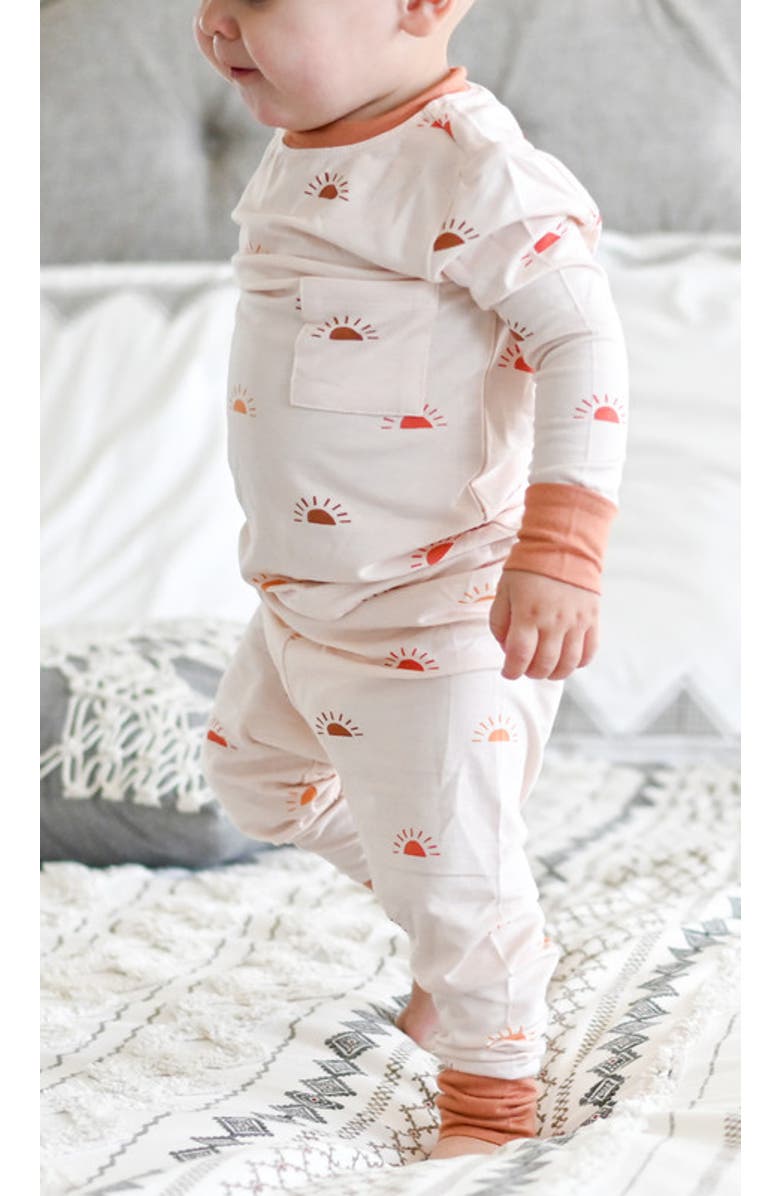 Everly Grey Emerson Fitted Long Sleeve 2-Piece Pajamas, Alternate, color, Mocha Stripe