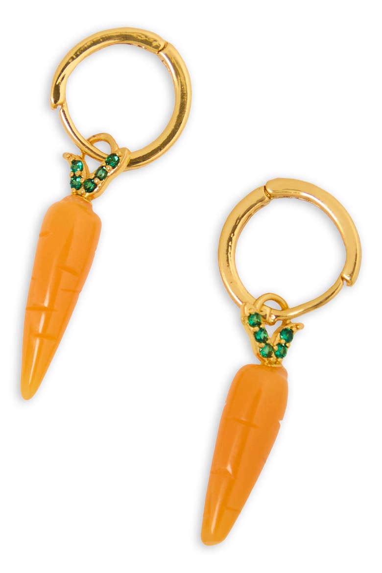 Carrot Charm Huggie Earrings, Alternate, color, ORANGE
