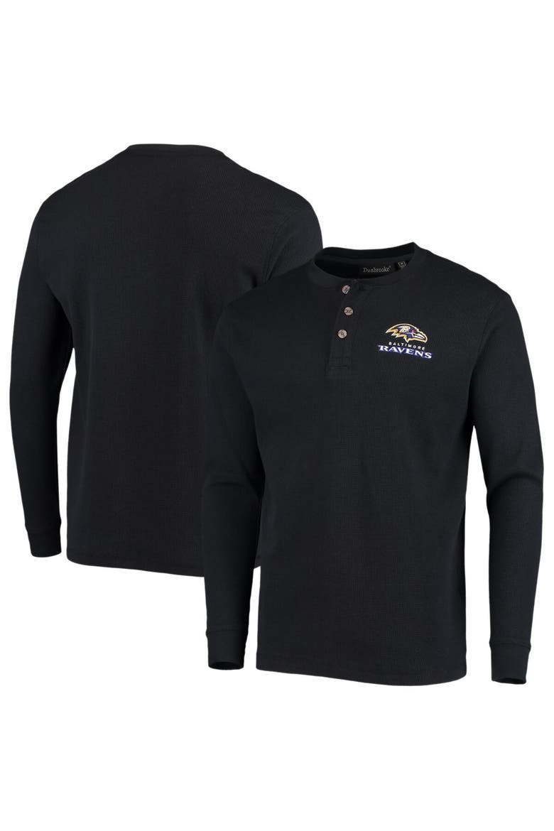 Men's Dunbrooke Black Baltimore Ravens Logo Maverick Thermal Henley Long Sleeve T-Shirt, Main, color, Black