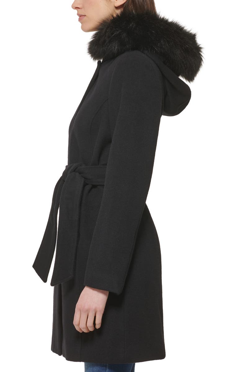 Cole Haan Faux Fur Trim Wool Blend Jacket, Alternate, color, 