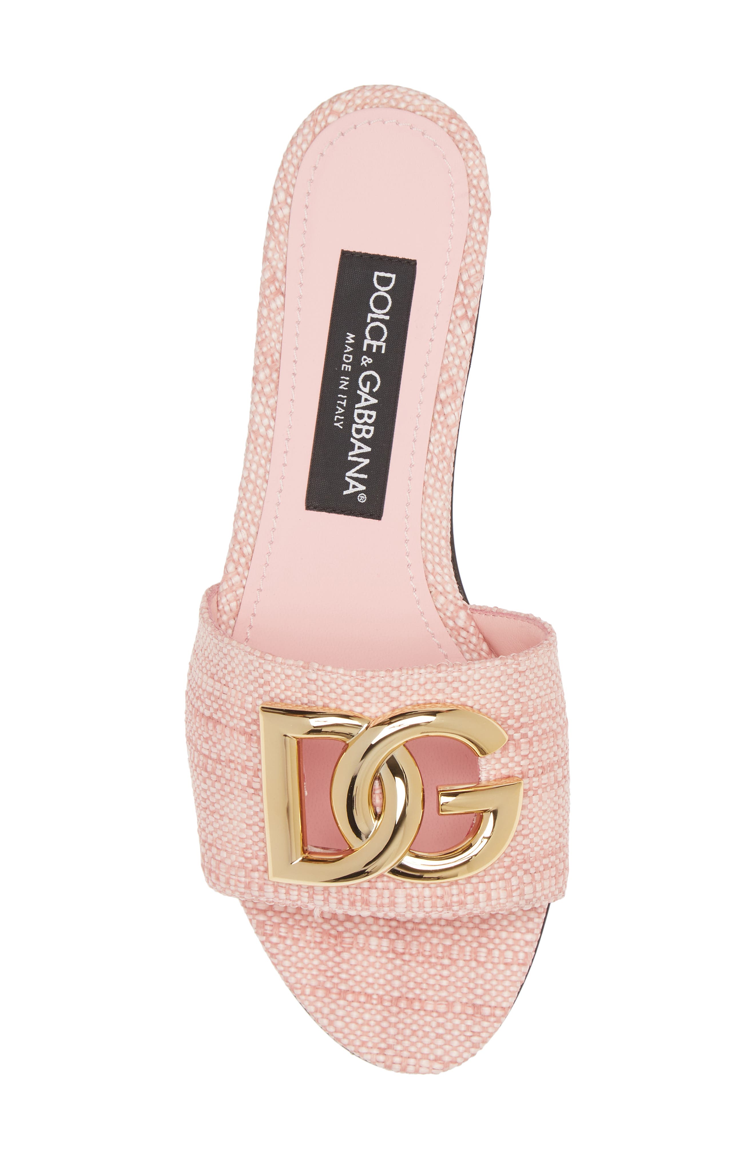 Dolce&Gabbana DG Logo Raffia Slide Sandal, Alternate, color, Light Pink