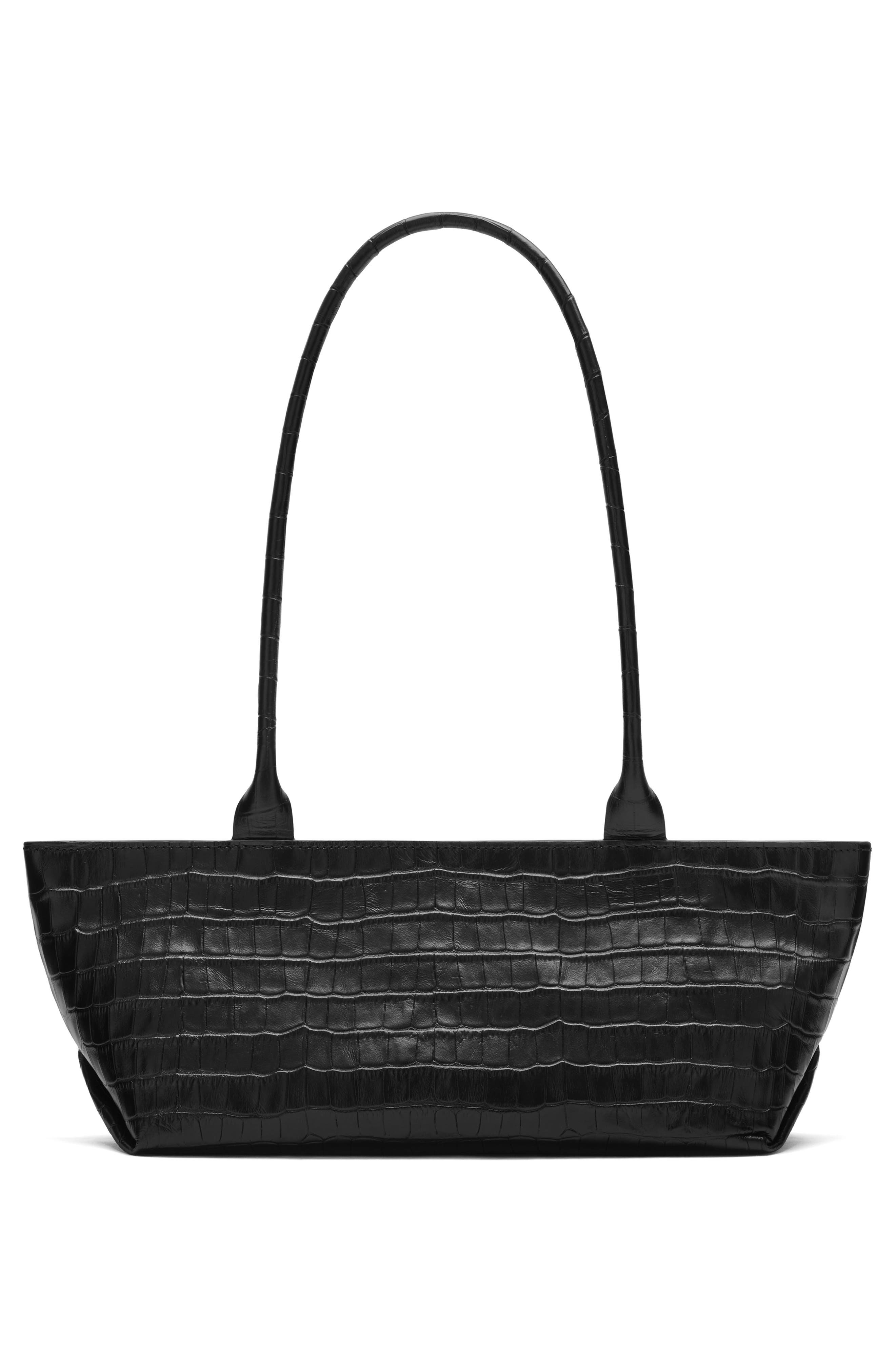The New York Croc Embossed Leather Shoulder Bag, Alternate, color, BLACK