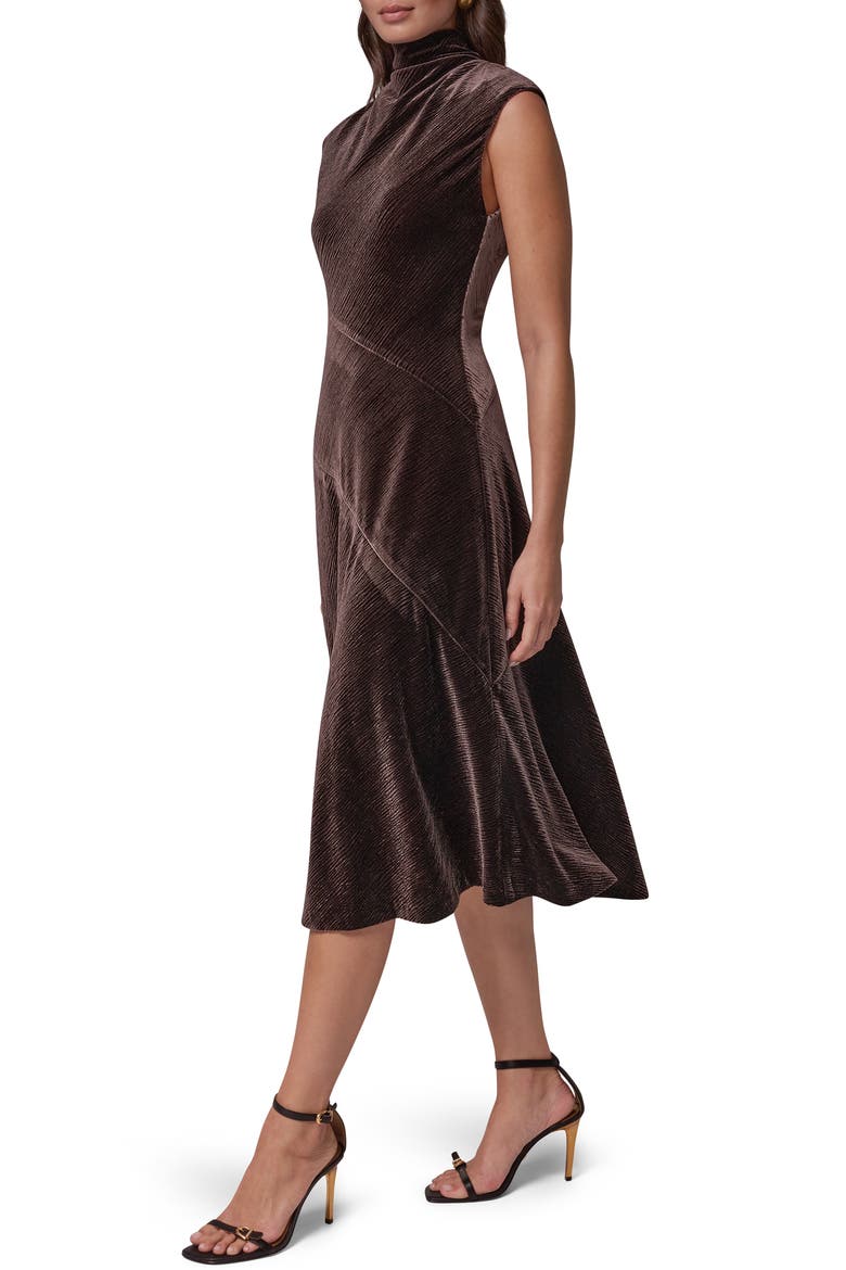 Metallic Plissè Midi Dress, Alternate, color, ESPRESSO
