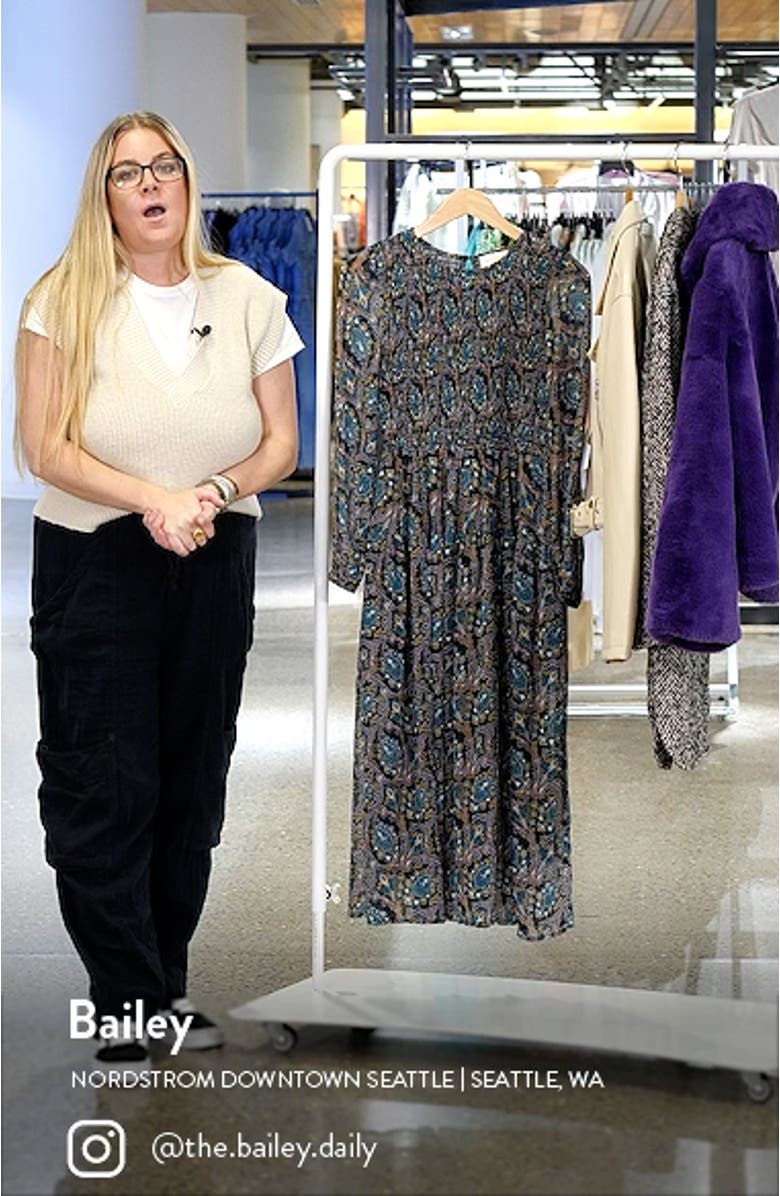 Paisley Smocked Long Sleeve Midi Dress, sales video thumbnail