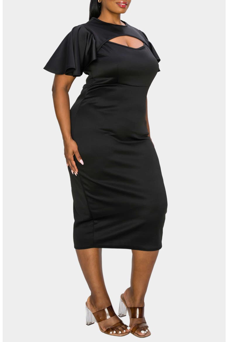 Millie Cutout Flutter Sleeve Satin Body-Con Dress, Alternate, color, BLACK