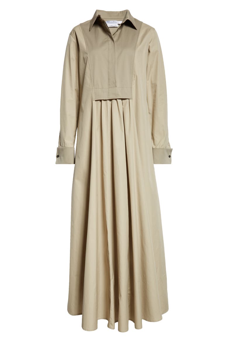 Uganda Pleated Long Sleeve Cotton Shirtdress, Alternate, color, KAKI