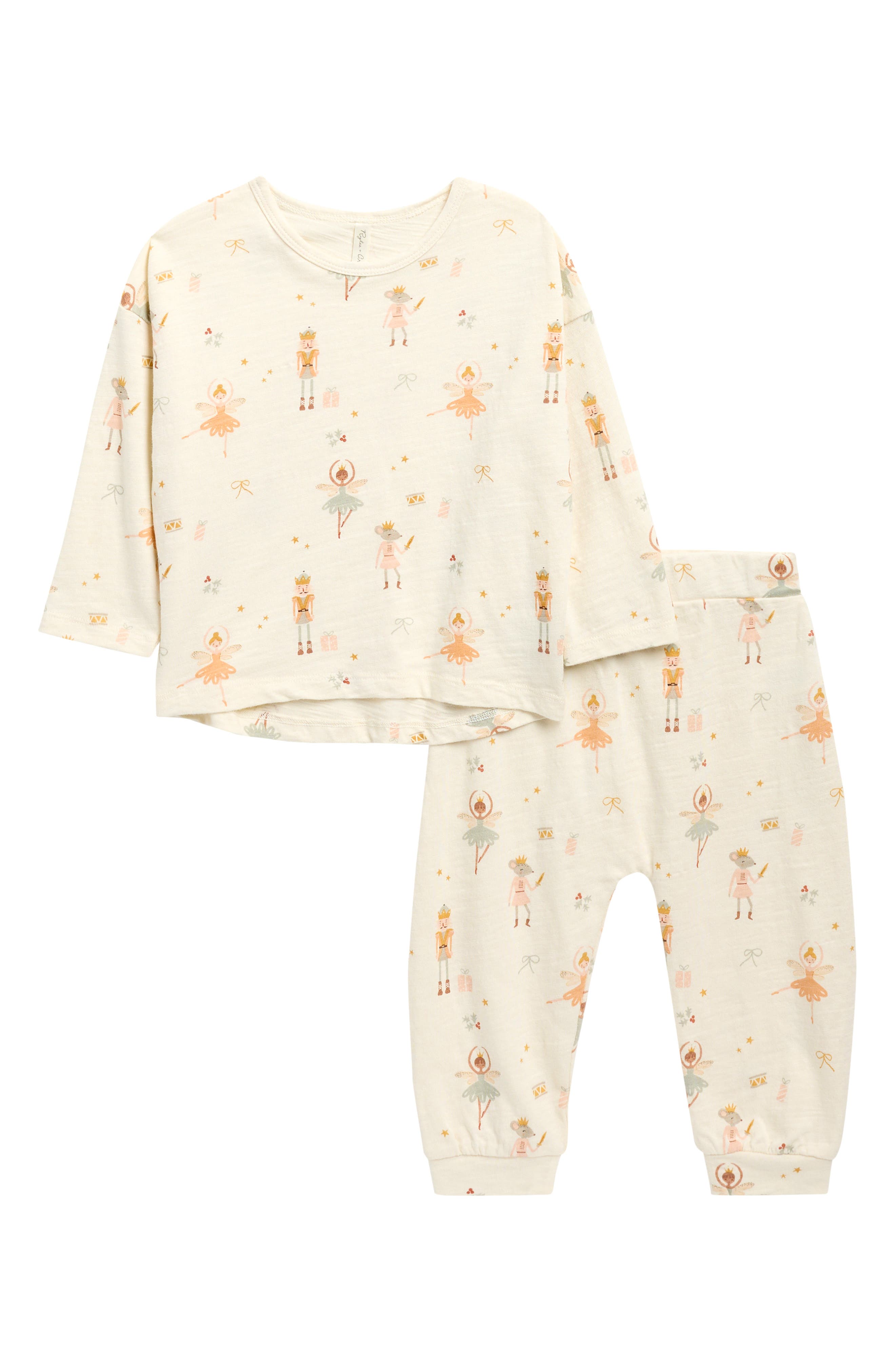 Print Long Sleeve Cotton Top & Pants Set