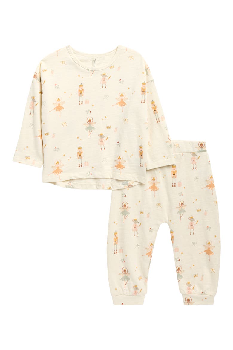 Print Long Sleeve Cotton Top & Pants Set, Main, color, IVORY